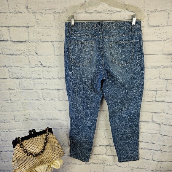 Nine West Vintage America Size 30/10R Blue Paisley Matchstick Skinny Ankle Jeans - Picture 4 of 10